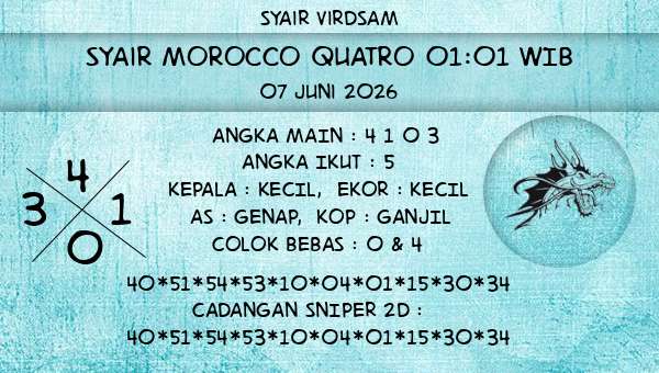Syair Virdsam - Syair Morocco Quatro 01:01 WIB