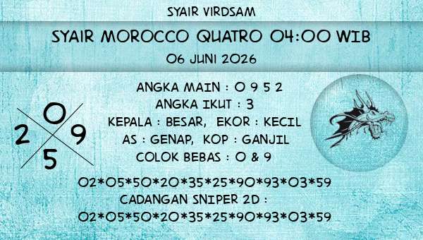 Syair Virdsam - Syair Morocco Quatro 04:00 WIB
