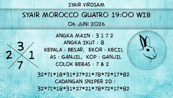 Syair Virdsam - Syair Morocco Quatro 19:00 WIB