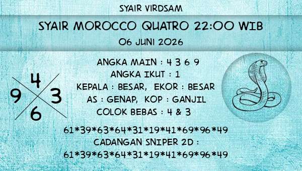 Syair Virdsam - Syair Morocco Quatro 22:00 WIB