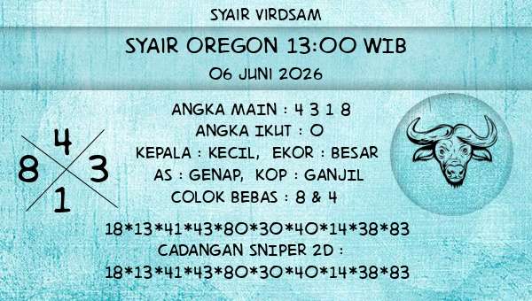 Syair Virdsam - Syair Oregon 13:00 WIB