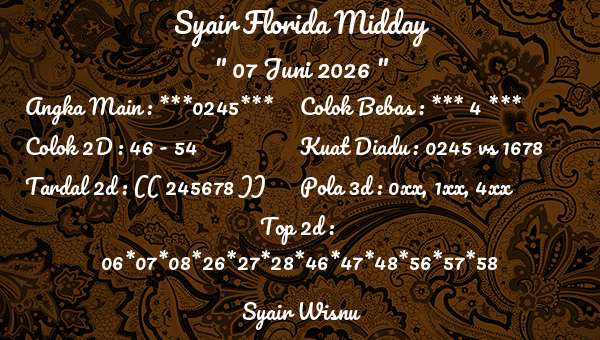 Syair Wisnu - Syair Florida Midday