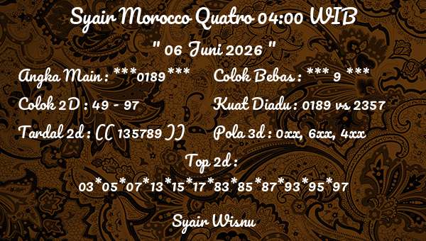 Syair Wisnu - Syair Morocco Quatro 04:00 WIB