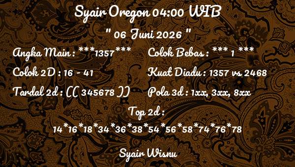 Syair Wisnu - Syair Oregon 04:00 WIB