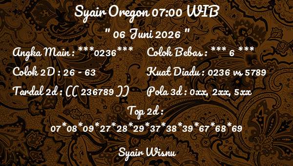 Syair Wisnu - Syair Oregon 07:00 WIB
