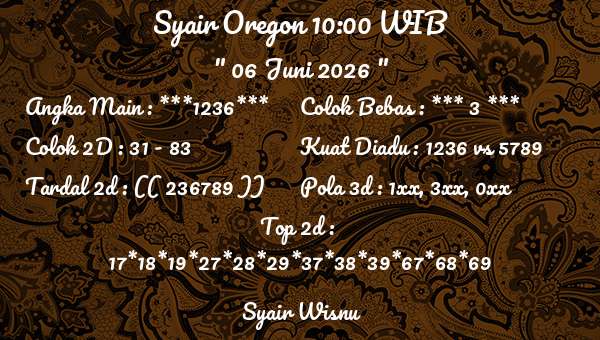 Syair Wisnu - Syair Oregon 10:00 WIB
