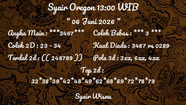 Syair Wisnu - Syair Oregon 13:00 WIB
