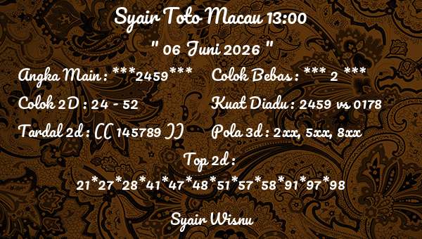 Syair Wisnu - Syair Toto Macau 13:00
