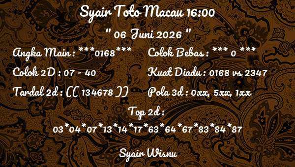 Syair Wisnu - Syair Toto Macau 16:00
