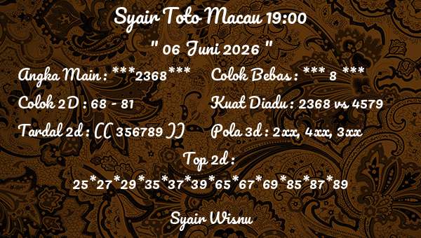Syair Wisnu - Syair Toto Macau 19:00