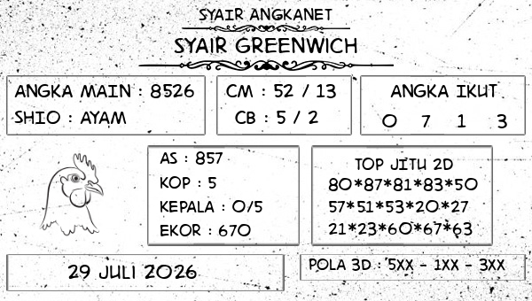 SYAIR ANGKANET - Syair Greenwich