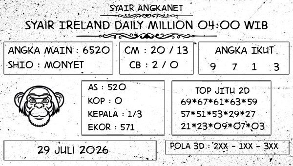 SYAIR ANGKANET - Syair Ireland Daily Million 04:00 WIB