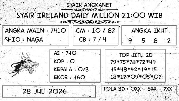 SYAIR ANGKANET - Syair Ireland Daily Million 21:00 WIB