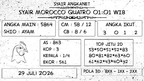 SYAIR ANGKANET - Syair Morocco Quatro 01:01 WIB