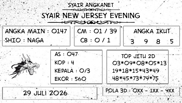 SYAIR ANGKANET - Syair New Jersey Evening