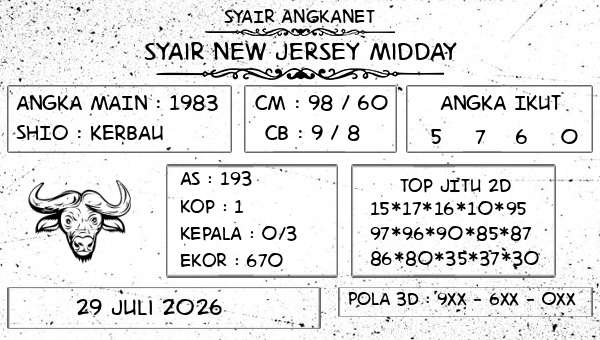 SYAIR ANGKANET - Syair New Jersey Midday