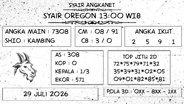 SYAIR ANGKANET - Syair Oregon 13:00 WIB