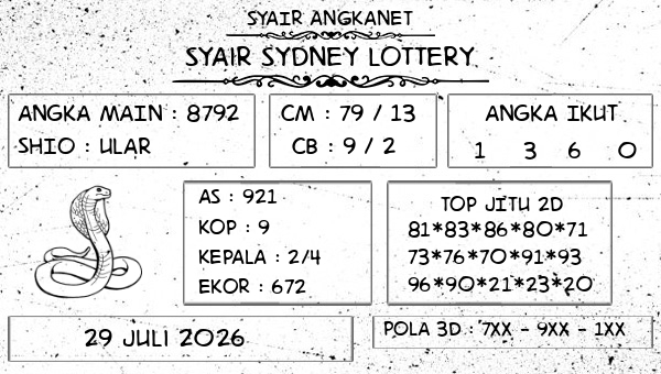 SYAIR ANGKANET - Syair Sydney Lottery