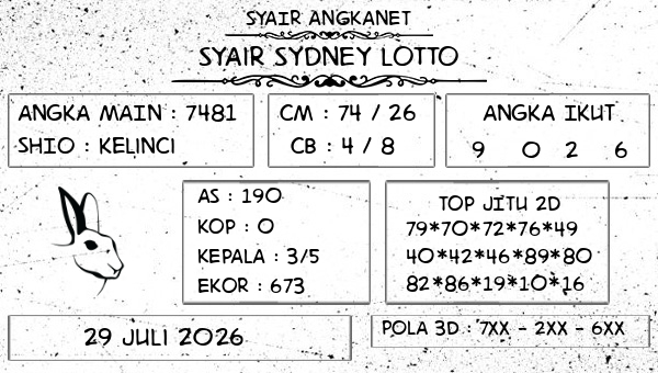 SYAIR ANGKANET - Syair Sydney Lotto