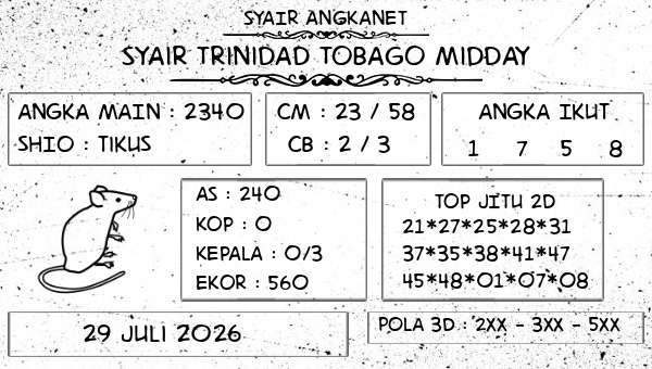 SYAIR ANGKANET - Syair Trinidad Tobago Midday