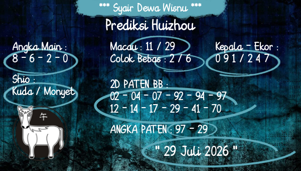 Syair Dewa Wisnu - Prediksi Huizhou