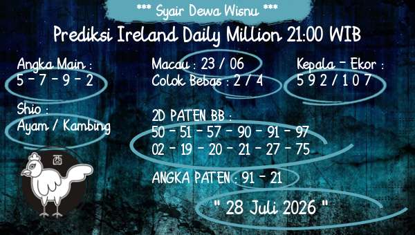 Syair Dewa Wisnu - Prediksi Ireland Daily Million 21:00 WIB