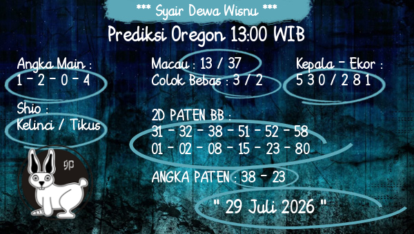 Syair Dewa Wisnu - Prediksi Oregon 13:00 WIB