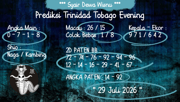 Syair Dewa Wisnu - Prediksi Trinidad Tobago Evening