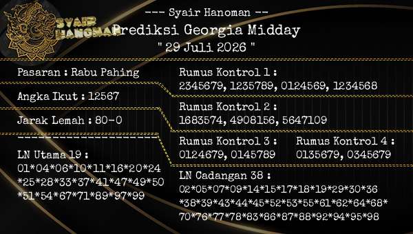 --- Syair Hanoman -- - Prediksi Georgia Midday