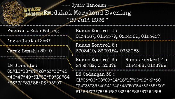 --- Syair Hanoman -- - Prediksi Maryland Evening