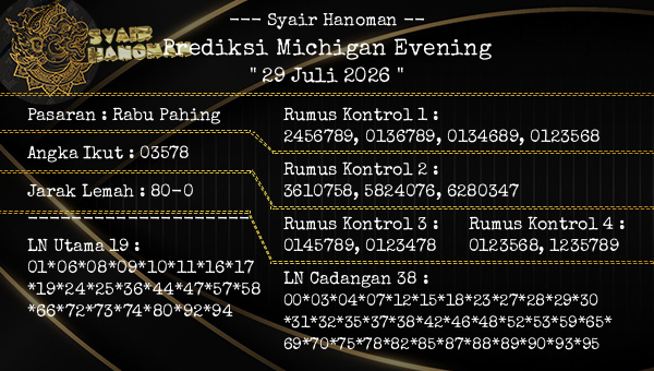 --- Syair Hanoman -- - Prediksi Michigan Evening