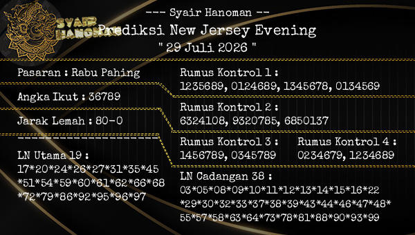 --- Syair Hanoman -- - Prediksi New Jersey Evening