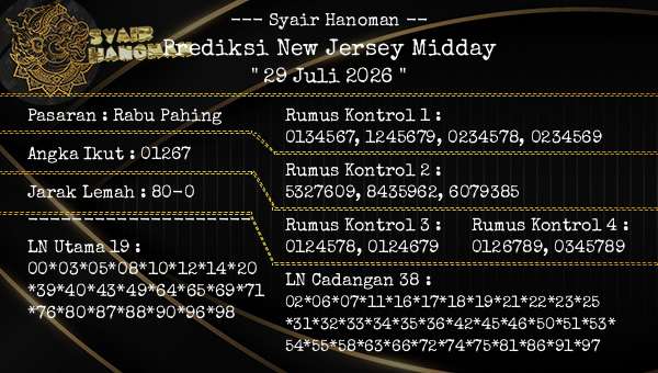 --- Syair Hanoman -- - Prediksi New Jersey Midday