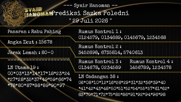 --- Syair Hanoman -- - Prediksi Sazka Poledni