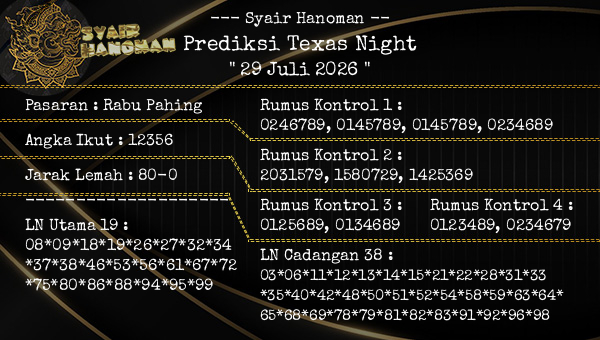 --- Syair Hanoman -- - Prediksi Texas Night