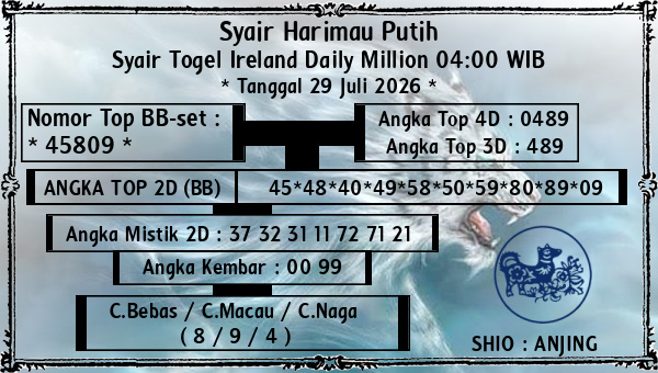 Syair Harimau Putih - Syair Togel Ireland Daily Million 04:00 WIB