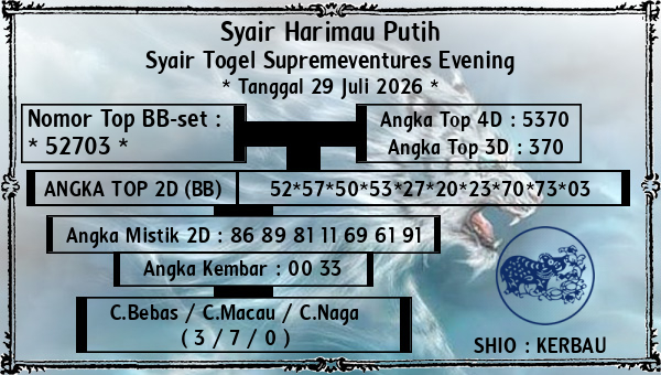 Syair Harimau Putih - Syair Togel Supremeventures Evening