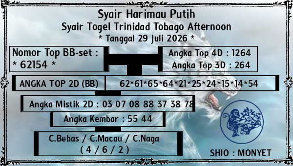 Syair Harimau Putih - Syair Togel Trinidad Tobago Afternoon