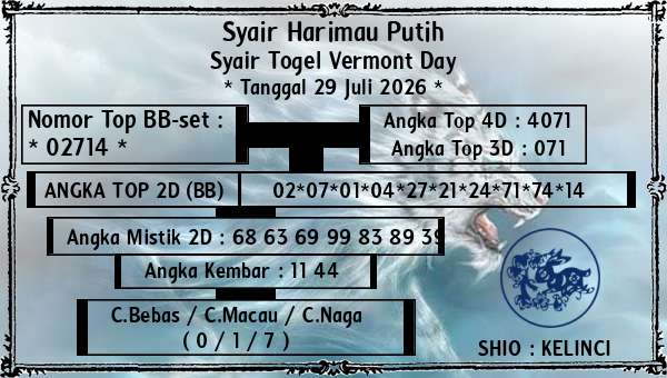 Syair Harimau Putih - Syair Togel Vermont Day