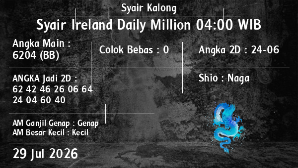 Syair Kalong - Syair Ireland Daily Million 04:00 WIB