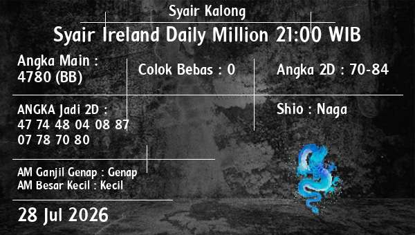 Syair Kalong - Syair Ireland Daily Million 21:00 WIB