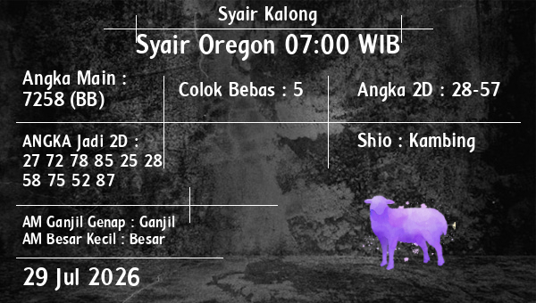 Syair Kalong - Syair Oregon 07:00 WIB