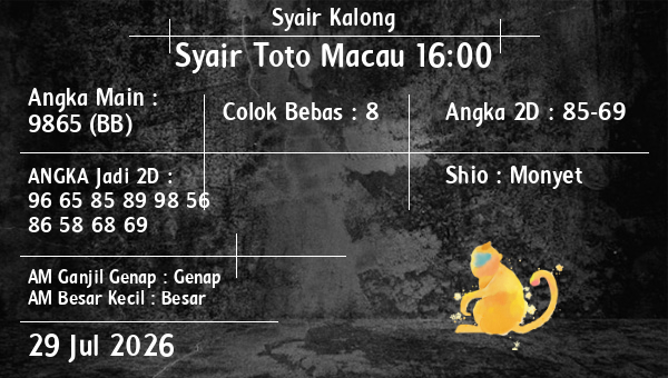 Syair Kalong - Syair Toto Macau 16:00