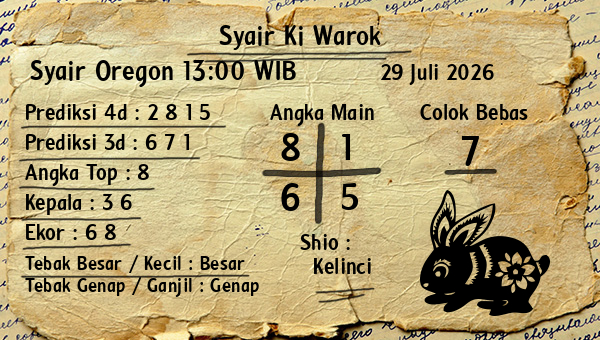 Syair Ki Warok - Syair Oregon 13:00 WIB
