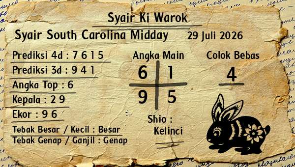 Syair Ki Warok - Syair South Carolina Midday