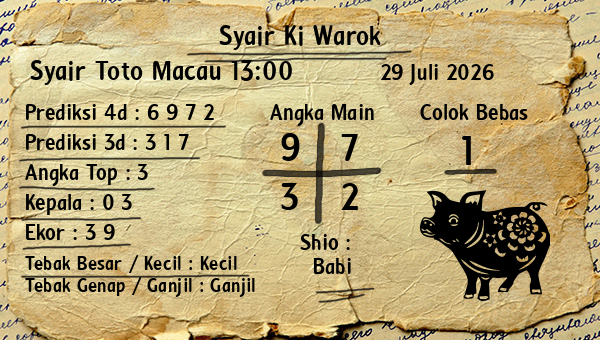 Syair Ki Warok - Syair Toto Macau 13:00