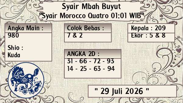 Syair Mbah Buyut - Syair Morocco Quatro 01:01 WIB