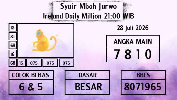 Syair Mbah Jarwo - Ireland Daily Million 21:00 WIB