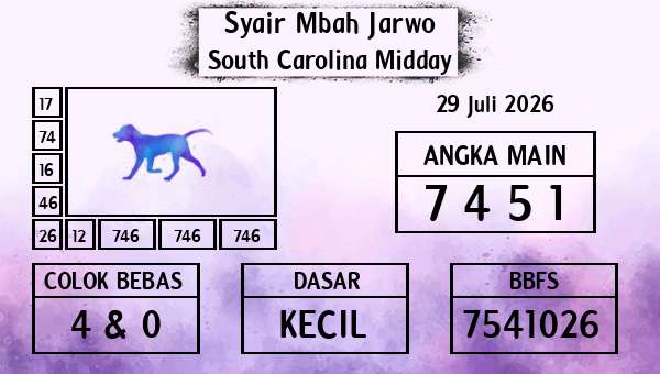 Syair Mbah Jarwo - South Carolina Midday