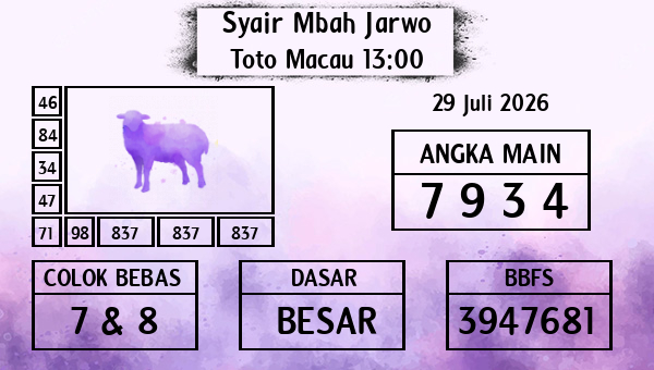 Syair Mbah Jarwo - Toto Macau 13:00